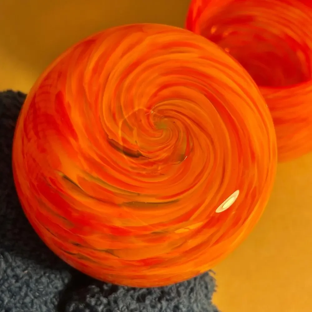 Orange Swirl Art Glass Cups Set of 2, Handblown, Halloween Fall Decor